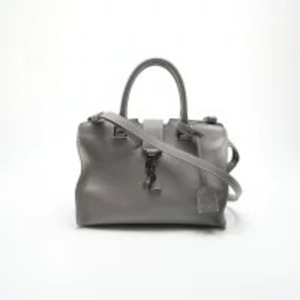 Yves Saint Laurent Baby Cabas Leather Stitch Handbag Gray